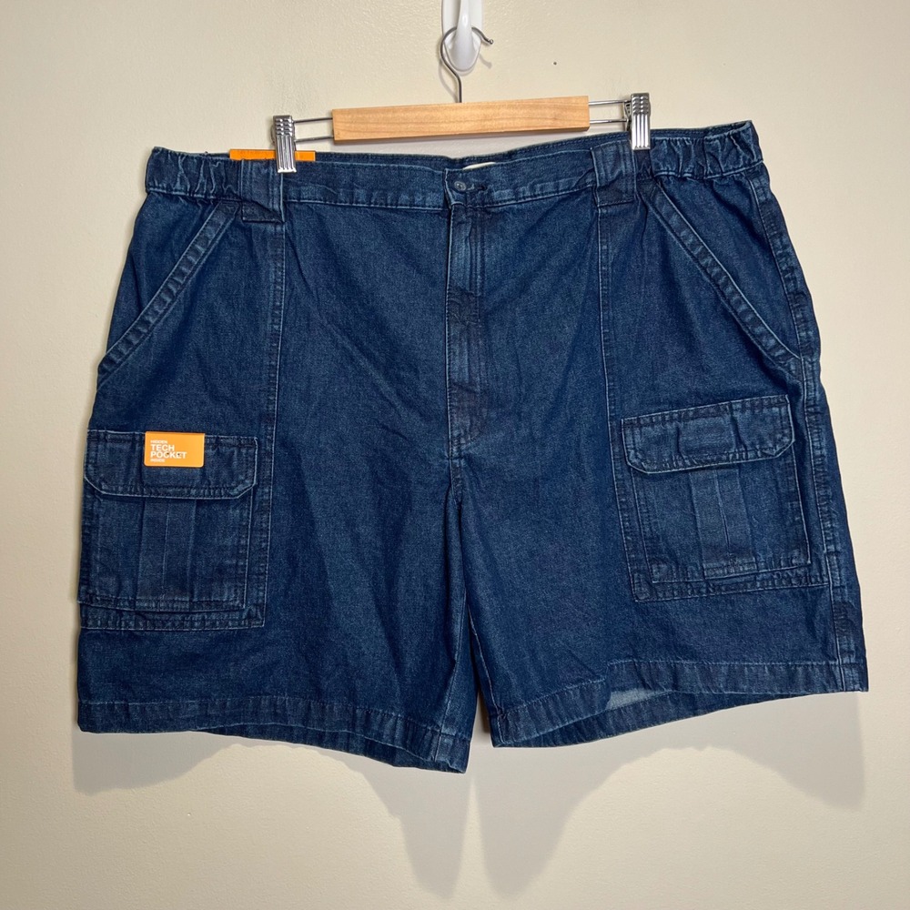NWT Savane Hiking Short Mens 44 Blue Denim Cargo Utility UPF 30
